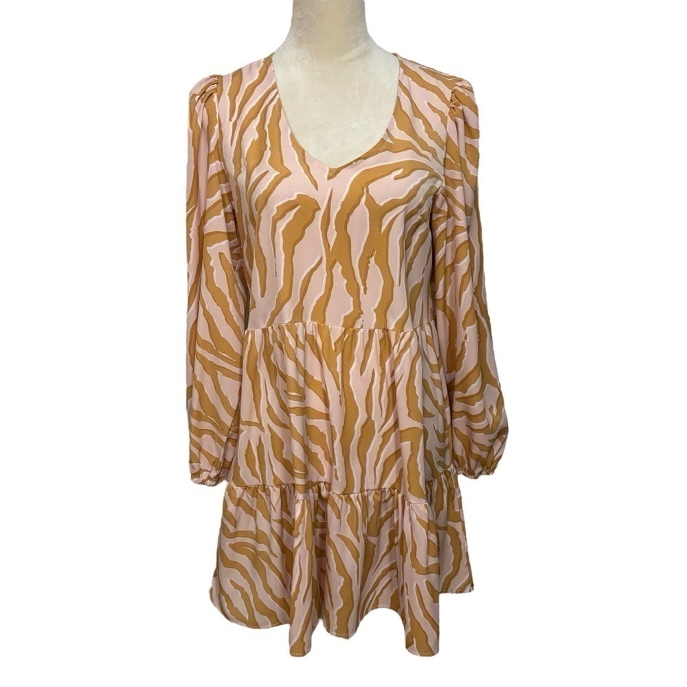 Petal + Pup Long Sleeve V-Neck Tiered Ruffle Hem Mini Dress Vacation Size 2